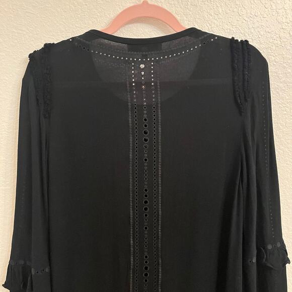 IRO Jeyss 17S Ruffle Eyelet Mini Dress Size 4 Small Black Bell Sleeve Tunic Goth - Picture 8 of 16